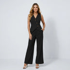 Elegant Women's Summer Two-Piece Set with Wide-Leg Trousers and Vest in Black – 3