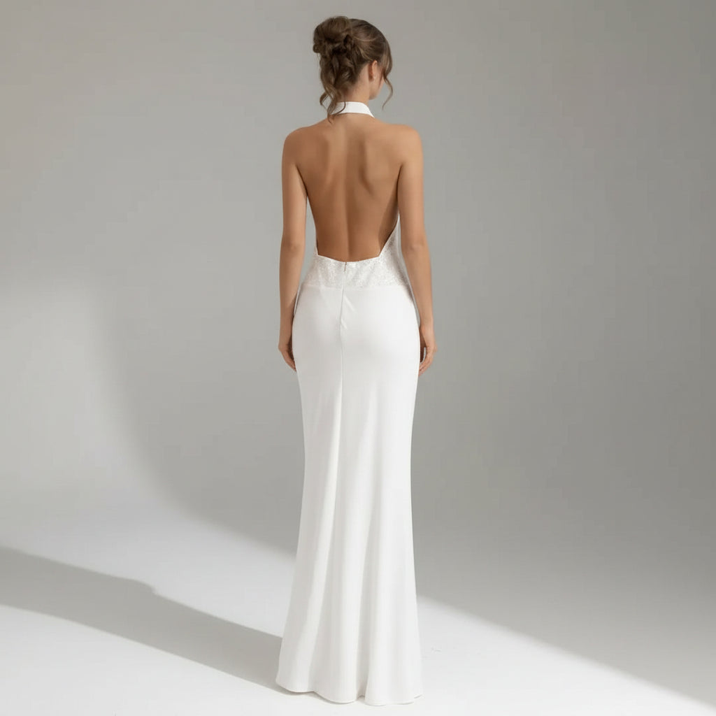 Embellished Halter Neck Wedding Guest Dress Formal White 10