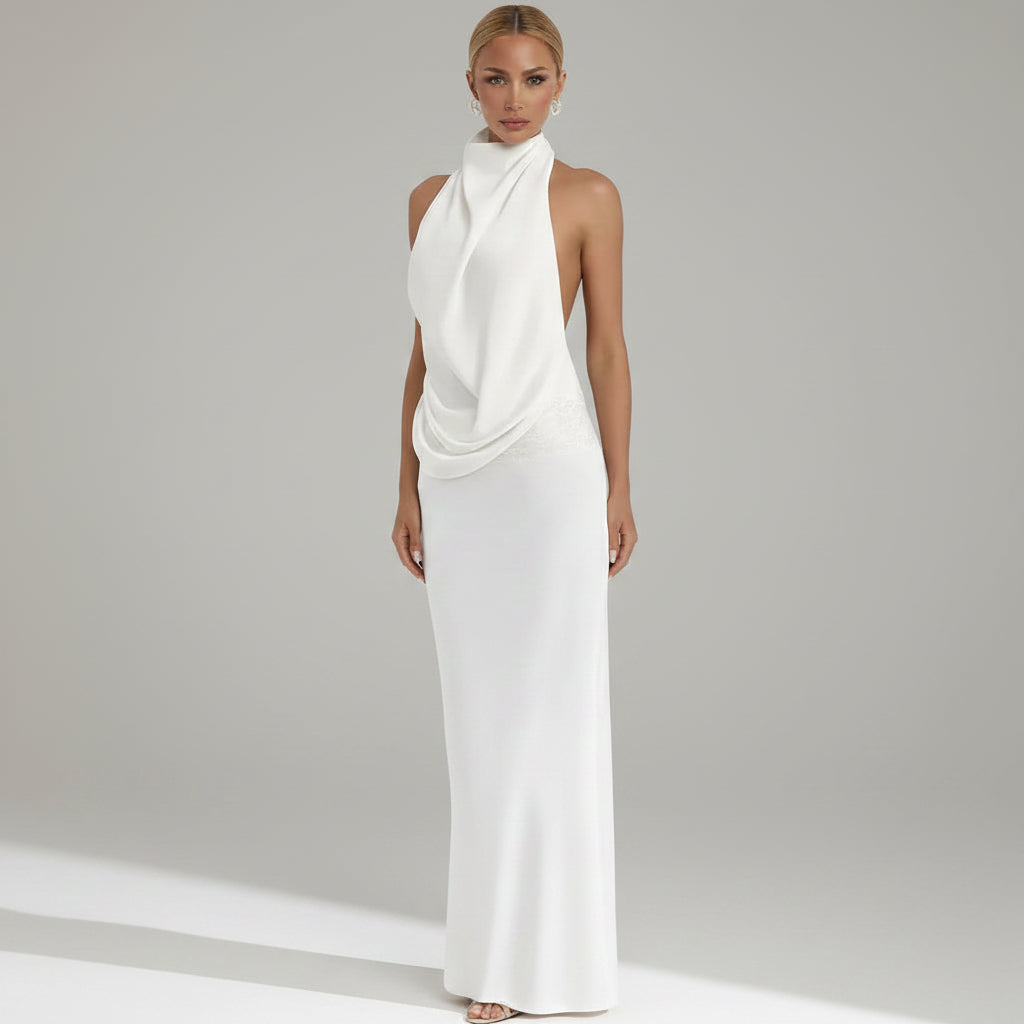 Embellished Halter Neck Wedding Guest Dress Formal White 11