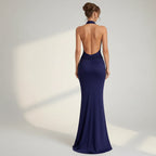 Embellished Halter Neck Wedding Guest Dress Formal Navy 2