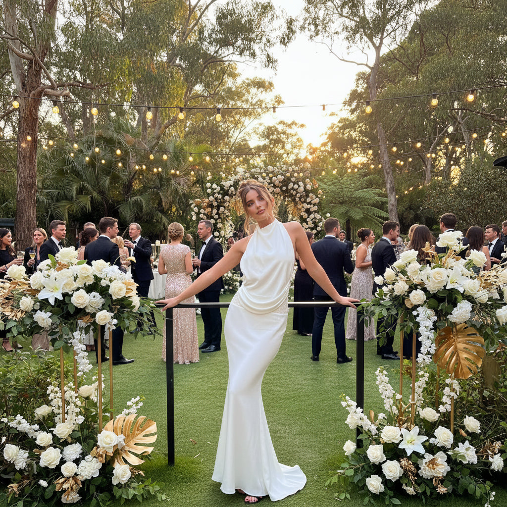 Embellished Halter Neck Wedding Guest Dress Formal White 5