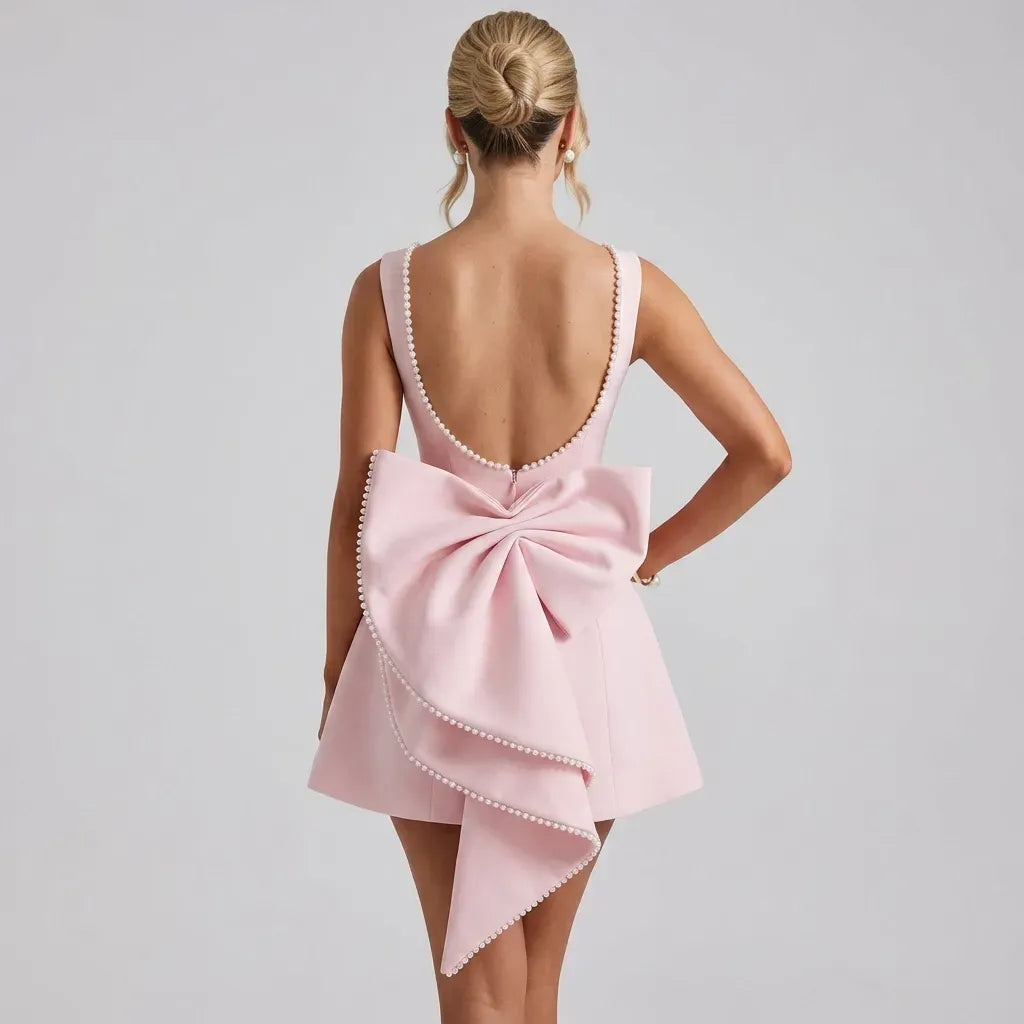 Beaded Neck Mini Cocktail Dress Pink 3