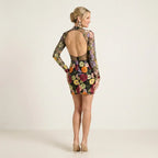 Embroidered Bodycon Mesh Maxi Dress with Sheer Detail Black 6