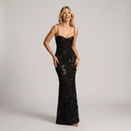 Embroidered Chiffon Wedding Guest Dress with Corset Bodice Black 4