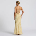 Embroidered Chiffon Wedding Guest Dress with Corset Bodice Yellow 7