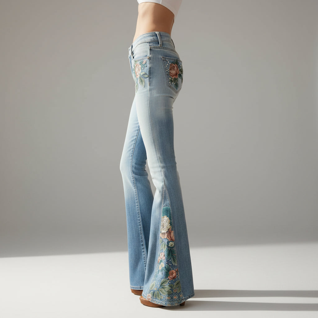 Embroidered Denim Flare Jeans Denim 1