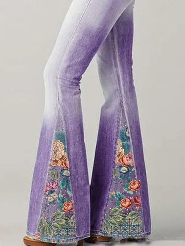 Embroidered Denim Flare Jeans Purple 3