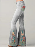Embroidered Denim Flare Jeans Grey 5