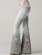 Embroidered Denim Flare Jeans Grey 5
