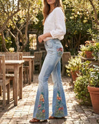 Embroidered Denim Flare Jeans Denim 7
