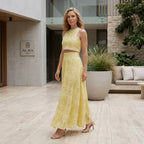 Eyelet Maxi Skirt Set with Crop Top Yellow 1