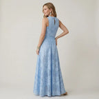 Eyelet Maxi Skirt Set with Crop Top Light Blue 2