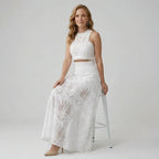 Eyelet Maxi Skirt Set with Crop Top White 3
