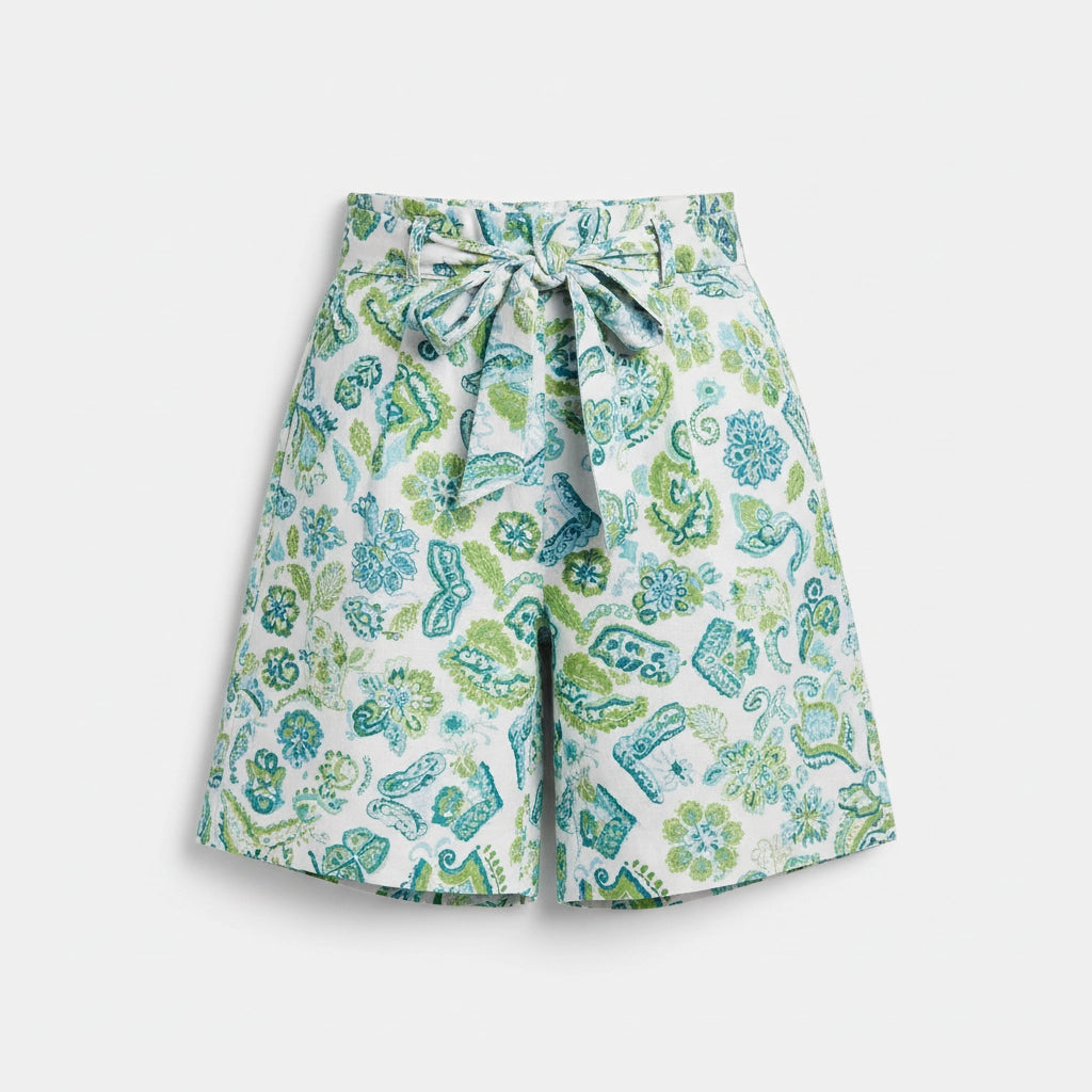 Women’s High Waist Printed Shorts with Tie Belt