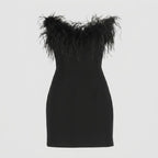 Feather Trim Bodycon Cocktail Dress Black 4