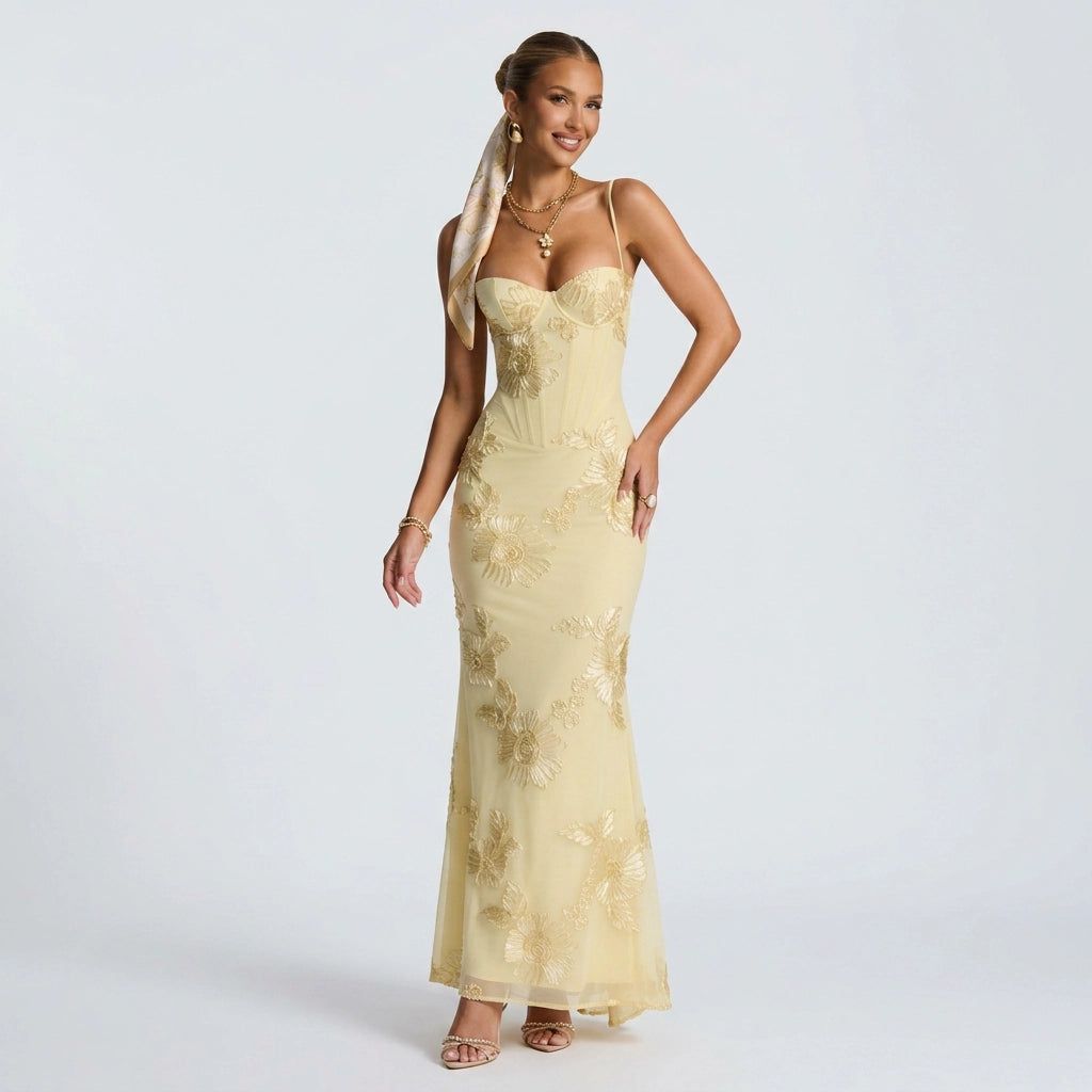 Figure-Hugging Full-Length Maxi Dress in Yellow – 9