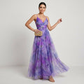 Fine Tulle A-Line Maxi Dress with Cut-Out and Floral Print in Purple – 3