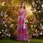 Fine Tulle A-Line Maxi Dress with Cut-Out and Floral Print in Pink – 4