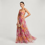 Fine Tulle A-Line Maxi Dress with Cut-Out and Floral Print in Pink – 5