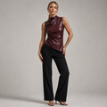 Fitted Top with Draped Mock Neckline Red 1