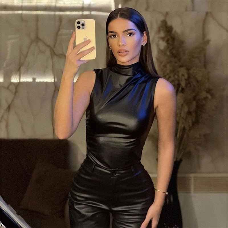 Fitted Top with Draped Mock Neckline Black 3