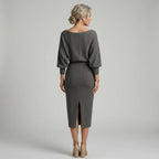 Fitted Pleated Winter Dress Midi Length Grey 7