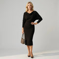 Fitted Pleated Winter Dress Midi Length Black 9
