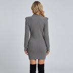 Fitted Knit Winter Dress Mini Length Grey 3