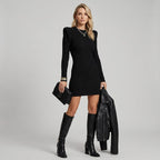 Fitted Knit Winter Dress Mini Length Black 9