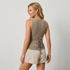Fitted Knitted Waistcoat with Buttons Khaki 7