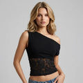 Fitted One Shoulder Top Cropped Lace Black 4