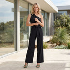 Fitted One Shoulder Jumpsuit with Wide Leg Black 2