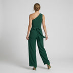 Fitted One Shoulder Jumpsuit with Wide Leg Dark Green 6