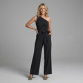 Fitted One Shoulder Jumpsuit with Wide Leg Black 7