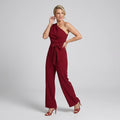 Fitted One Shoulder Jumpsuit with Wide Leg Dark Red 8