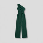 Fitted One Shoulder Jumpsuit with Wide Leg Dark Green 9
