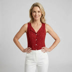 Fitted Polka Dot Top with V Neck Red 2