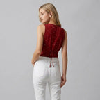 Fitted Polka Dot Top with V Neck Red 4