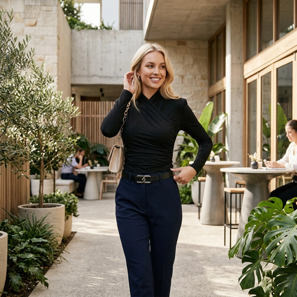 Fitted Long Sleeve Top with Mock Neck Black 2