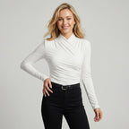 Fitted Long Sleeve Top with Mock Neck White 5