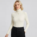 Fitted Ribbed Long Sleeve Top with Turtleneck White 10