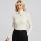 Fitted Ribbed Long Sleeve Top with Turtleneck White 10