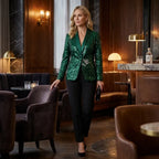 Fitted Sequin Jacket with Shawl Lapel Green 2