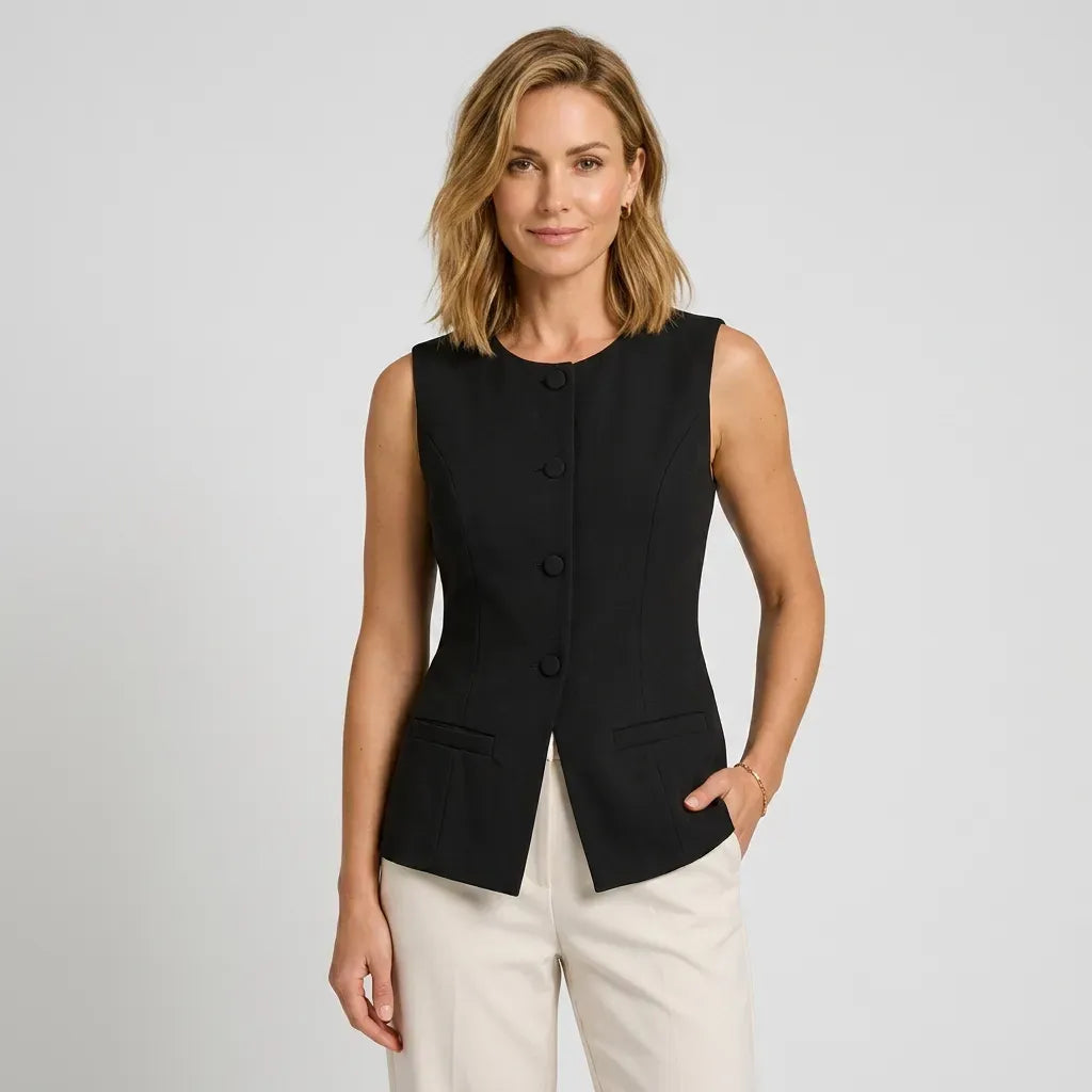 Fitted Sleeveless Waistcoat with Buttons Black 3