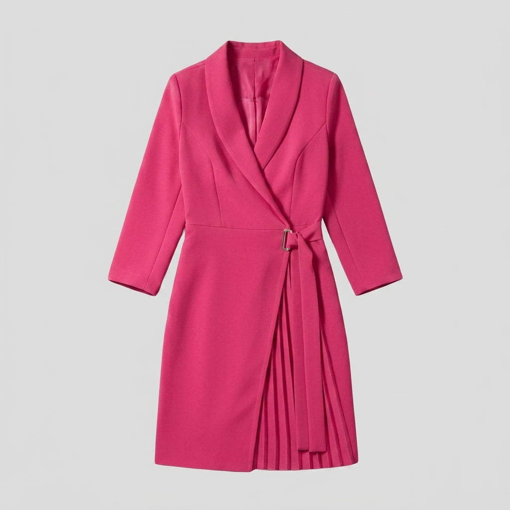 Wrap V Neck Dress with Long Sleeves Pink 6