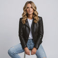 Fitted Vintage Leather Biker Jacket Black 2
