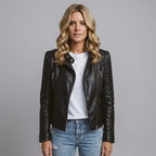 Fitted Vintage Leather Biker Jacket Black 3
