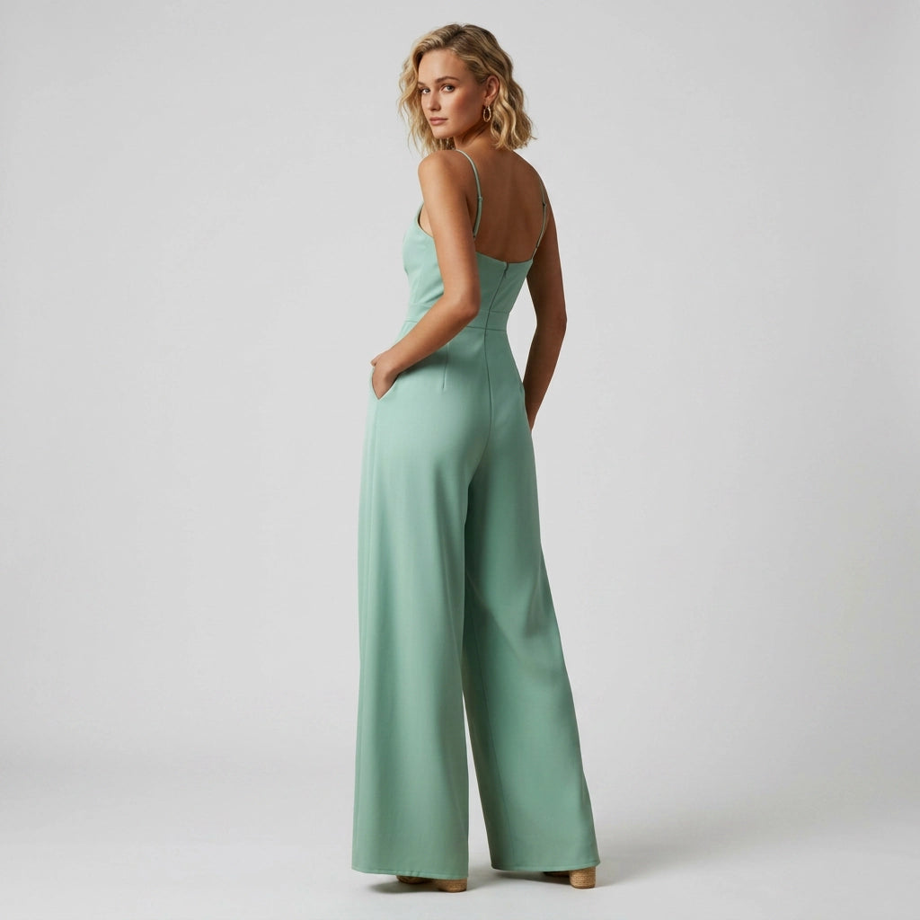 Fitted Wide Leg Jumpsuit with Spaghetti Straps Mint 1