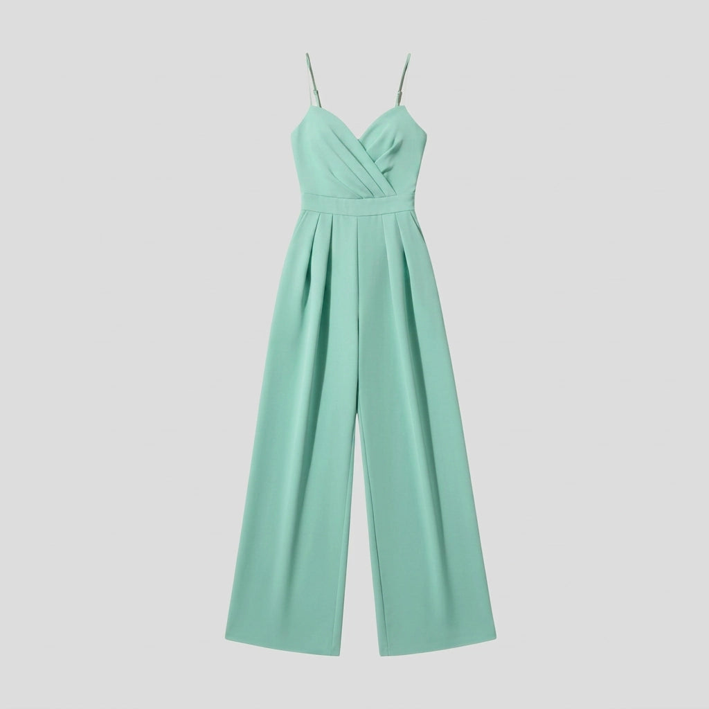 Fitted Wide Leg Jumpsuit with Spaghetti Straps Mint 4