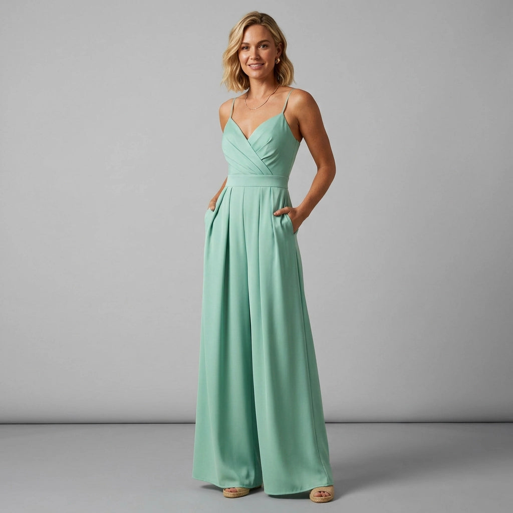 Fitted Wide Leg Jumpsuit with Spaghetti Straps Mint 8